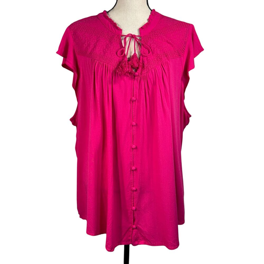 Torrid SZ 4 (4X-Large) Tunic Top Cap Sleeves Keyhole V-Neck Pullover Eyelet Pink